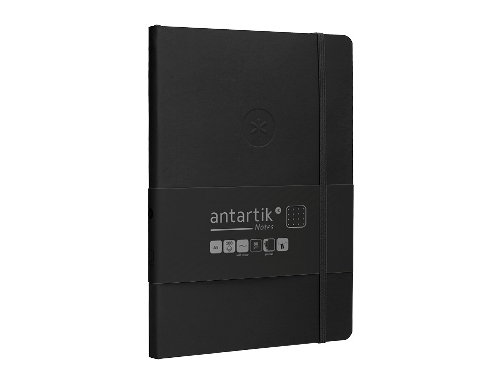 CUADERNO CON GOMILLA ANTARTIK NOTES TAPA BLANDA A5 HOJAS PUNTOS NEGRO 80 HOJAS 80 GR FSC