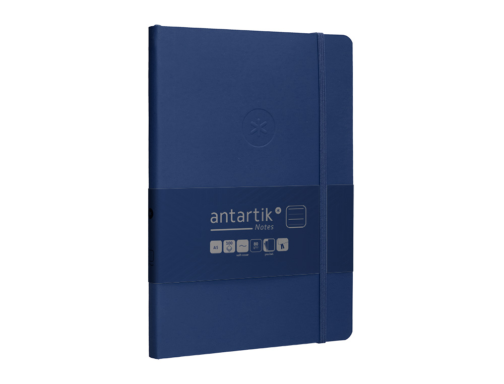 CUADERNO CON GOMILLA ANTARTIK NOTES TAPA BLANDA A5 HOJAS RAYAS AZUL MARINO 80 HOJAS 80 GR FSC