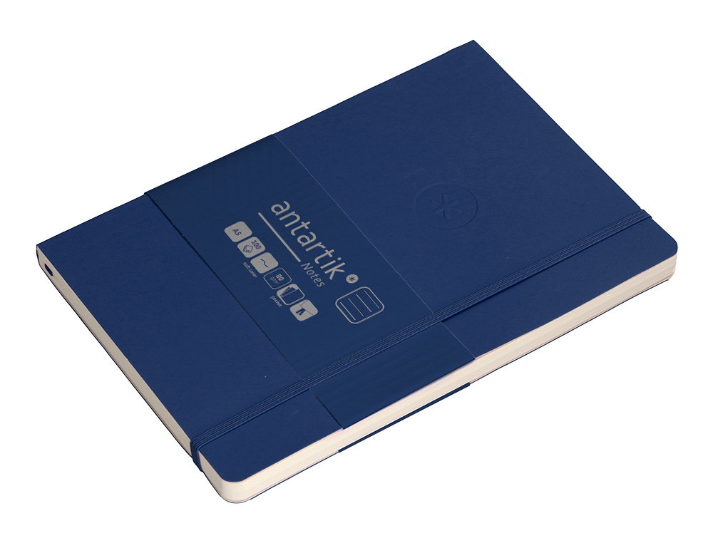 CUADERNO CON GOMILLA ANTARTIK NOTES TAPA BLANDA A5 HOJAS RAYAS AZUL MARINO 80 HOJAS 80 GR FSC