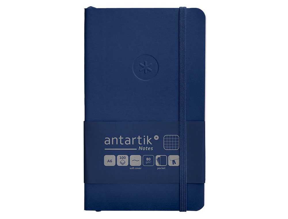 CUADERNO CON GOMILLA ANTARTIK NOTES TAPA BLANDA A6 CUADRICULA AZUL MARINO 100 HOJAS 80 GR FSC