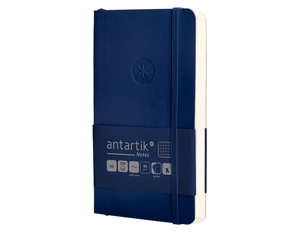 CUADERNO CON GOMILLA ANTARTIK NOTES TAPA BLANDA A6 CUADRICULA AZUL MARINO 100 HOJAS 80 GR FSC