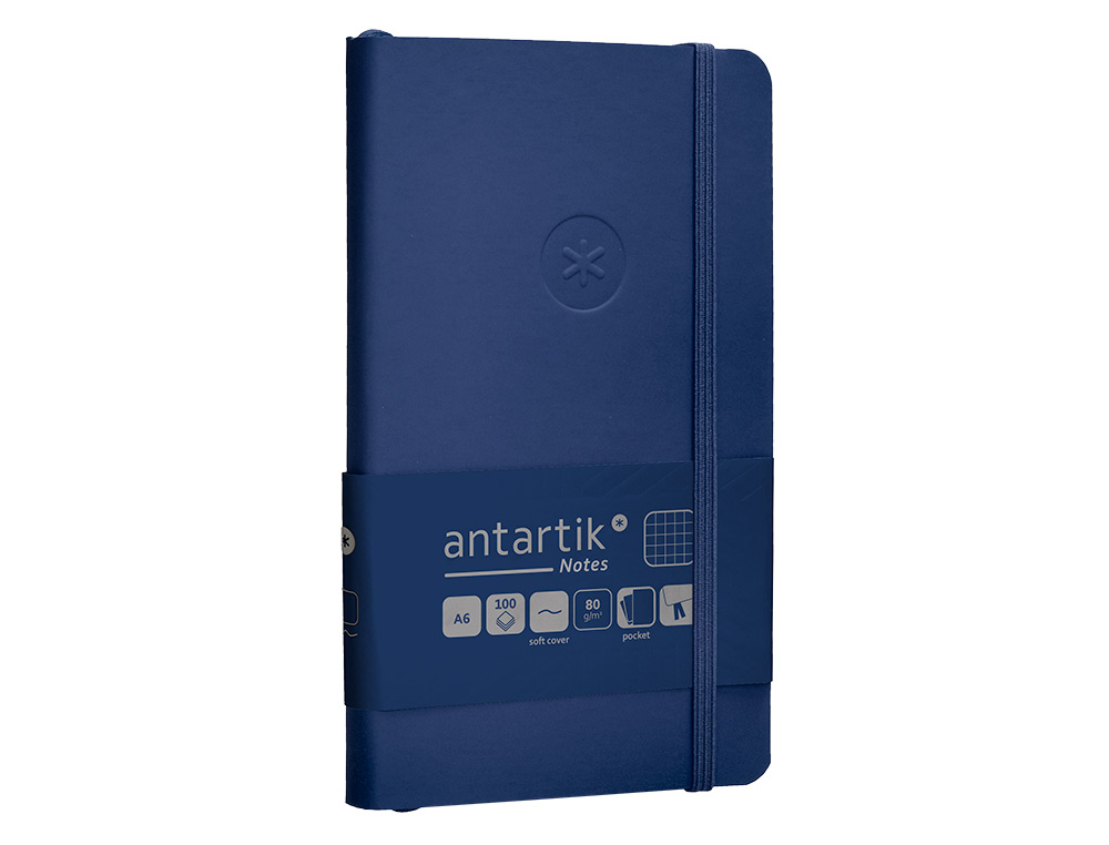 CUADERNO CON GOMILLA ANTARTIK NOTES TAPA BLANDA A6 CUADRICULA AZUL MARINO 100 HOJAS 80 GR FSC