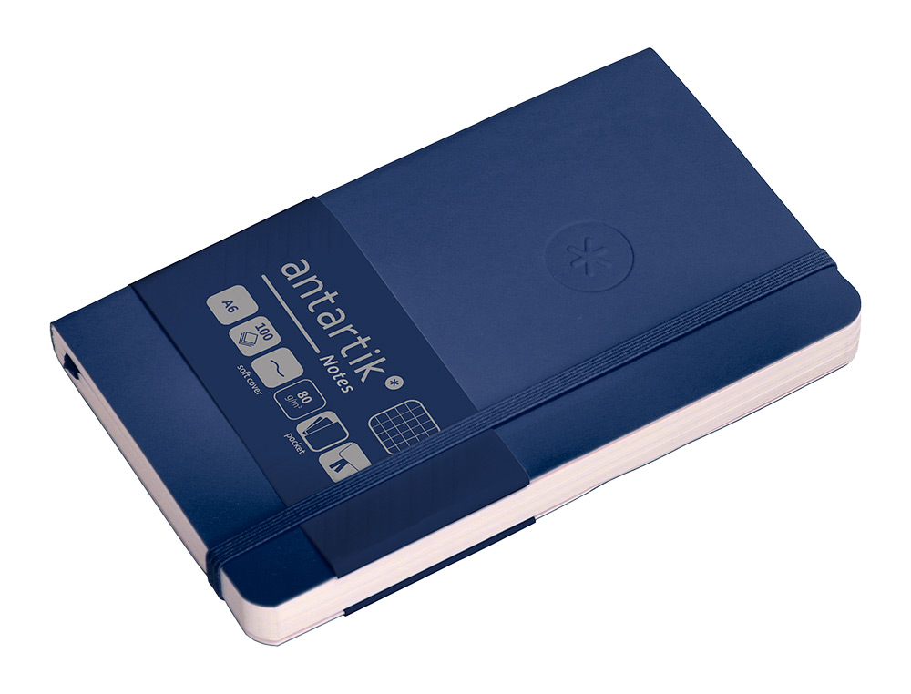CUADERNO CON GOMILLA ANTARTIK NOTES TAPA BLANDA A6 CUADRICULA AZUL MARINO 100 HOJAS 80 GR FSC