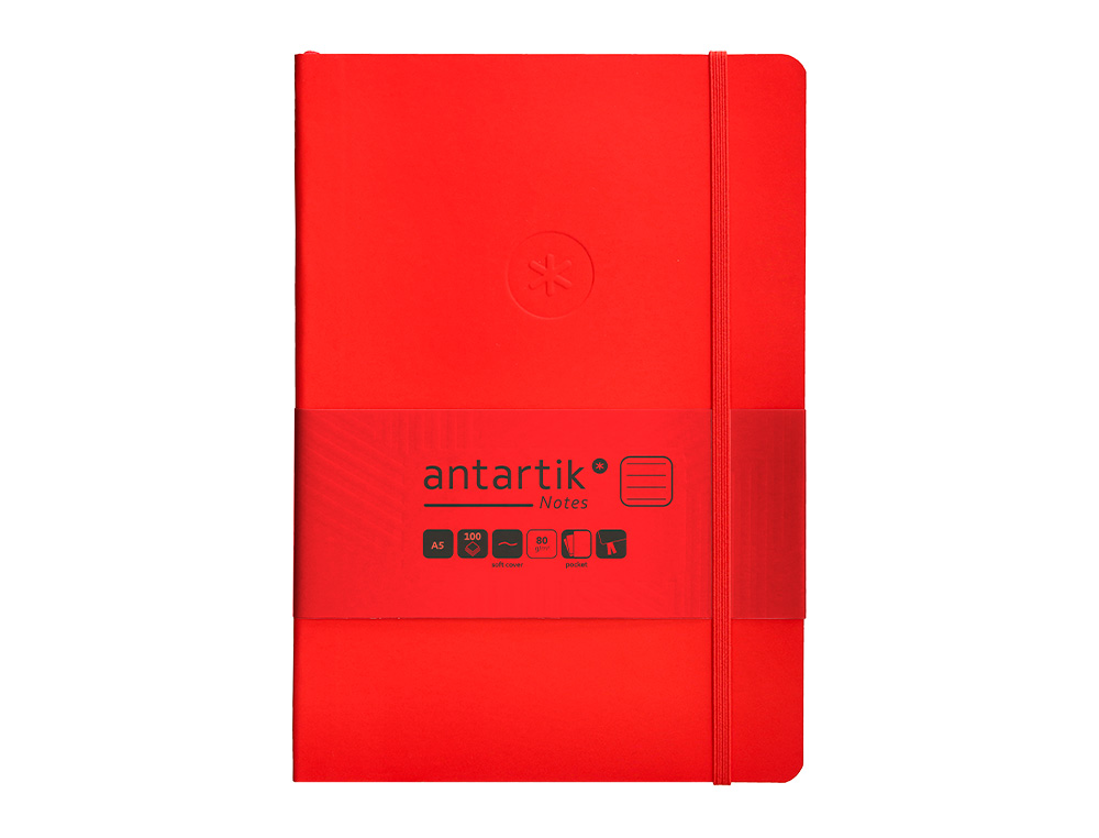 CUADERNO CON GOMILLA ANTARTIK NOTES TAPA BLANDA A5 HOJAS RAYAS ROJO 80 HOJAS 80 GR FSC