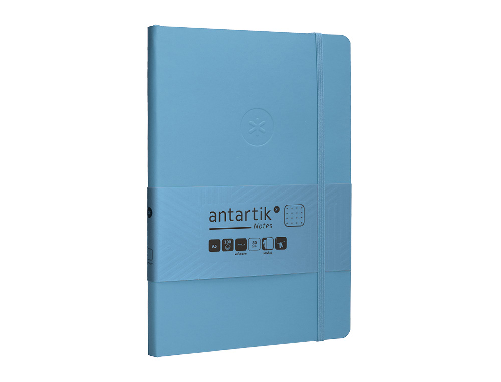CUADERNO CON GOMILLA ANTARTIK NOTES TAPA BLANDA A5 HOJAS PUNTOS AZUL CLARO 80 HOJAS 80 GR FSC