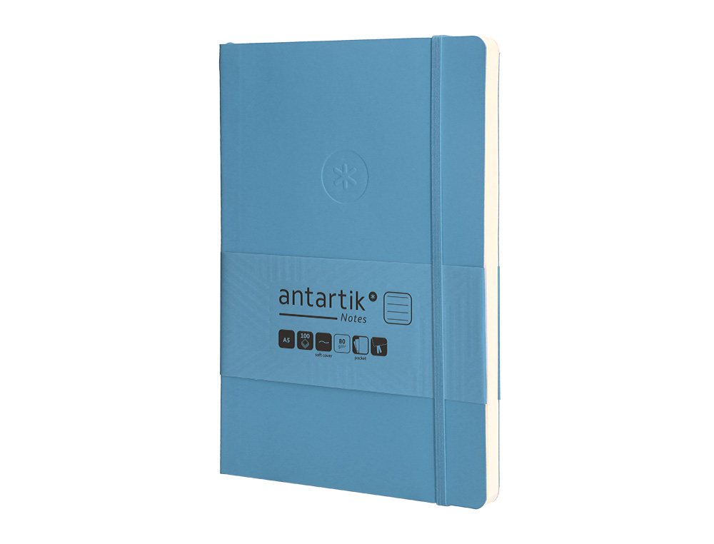 CUADERNO CON GOMILLA ANTARTIK NOTES TAPA BLANDA A5 HOJAS RAYAS AZUL CLARO 80 HOJAS 80 GR FSC