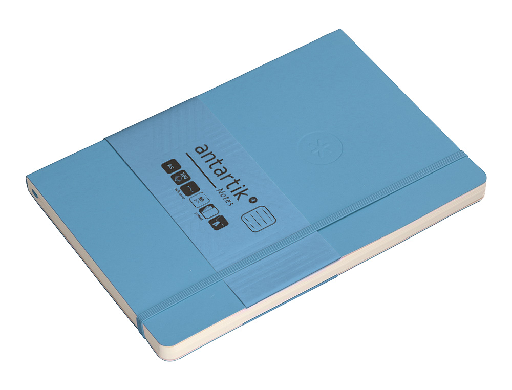 CUADERNO CON GOMILLA ANTARTIK NOTES TAPA BLANDA A5 HOJAS RAYAS AZUL CLARO 80 HOJAS 80 GR FSC
