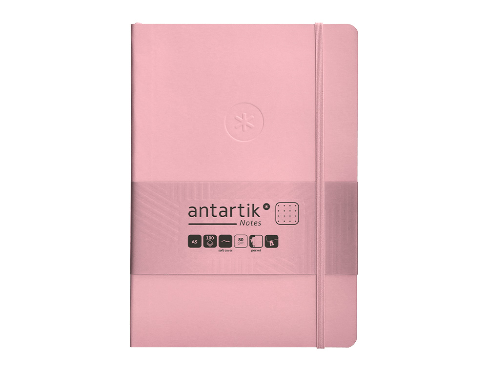 CUADERNO CON GOMILLA ANTARTIK NOTES TAPA BLANDA A5 HOJAS PUNTOS ROSA PASTEL 80 HOJAS 80 GR FSC