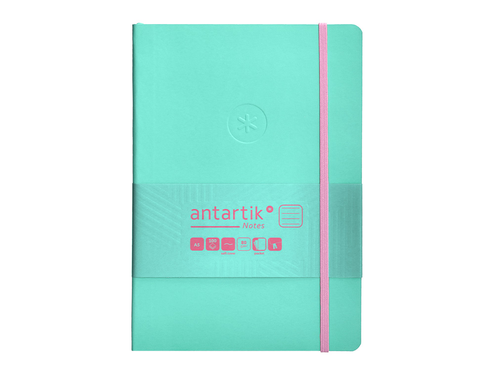 CUADERNO CON GOMILLA ANTARTIK NOTES TAPA BLANDA A5 HOJAS RAYAS ROSA Y TURQUESA 80 HOJAS 80 GR FSC