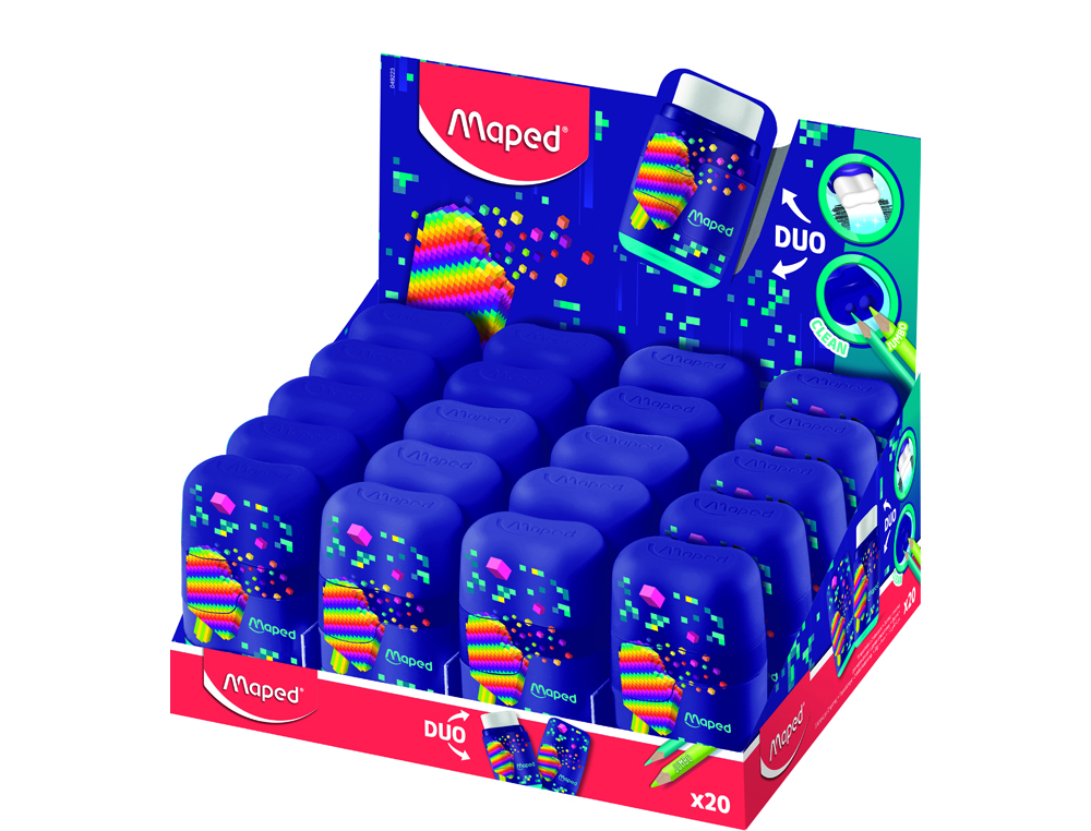 SACAPUNTAS MAPED PLASTICO CONNECT PIXEL PARTY 2 USOS CON GOMA DE BORRAR