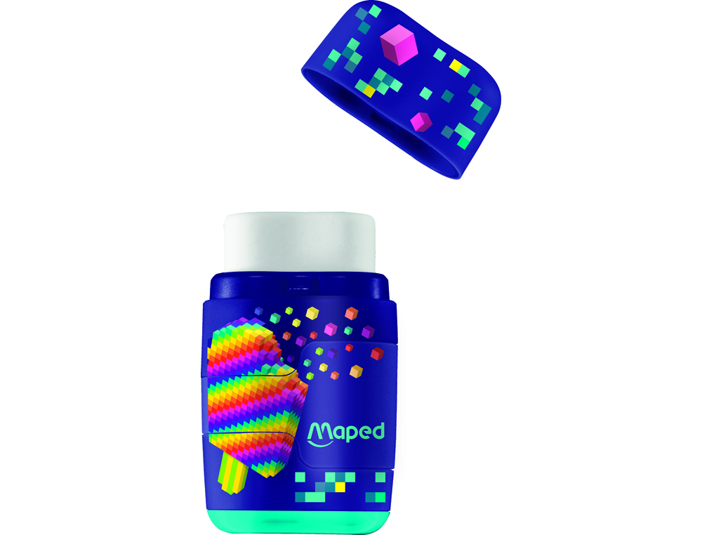 SACAPUNTAS MAPED PLASTICO CONNECT PIXEL PARTY 2 USOS CON GOMA DE BORRAR