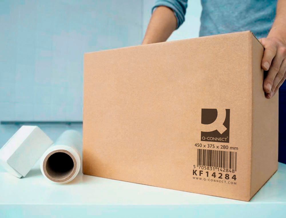 CAJA PARA EMBALAR Q-CONNECT AMERICANA ULTRA RESISTENTE CARTON RECICLADO CANAL DOBLE 7MM COLOR KRAFT 450X375X280 MM
