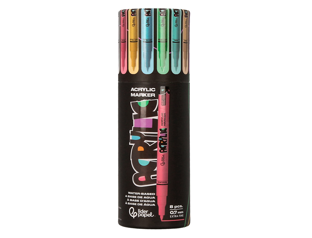 ROTULADOR LIDERPAPEL ACRYLIC BASE AGUA TODO TIPO DE SUPERFICIE PUNTA FINA 0,7 MM CAJA DE 8 UNIDADES COLORES PASTELES