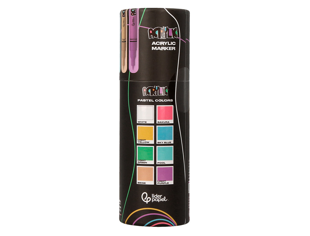ROTULADOR LIDERPAPEL ACRYLIC BASE AGUA TODO TIPO DE SUPERFICIE PUNTA FINA 0,7 MM CAJA DE 8 UNIDADES COLORES PASTELES