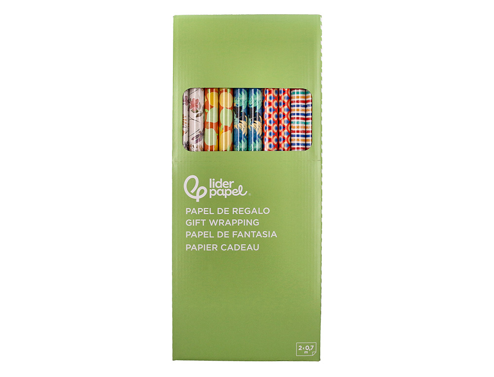 PAPEL DE REGALO LIDERPAPEL TODO AO ROLLO ANCHO 70 CM LONGITUD 2 MT GRAMAJE 60 GR DISEOS SURTIDOS B-2024
