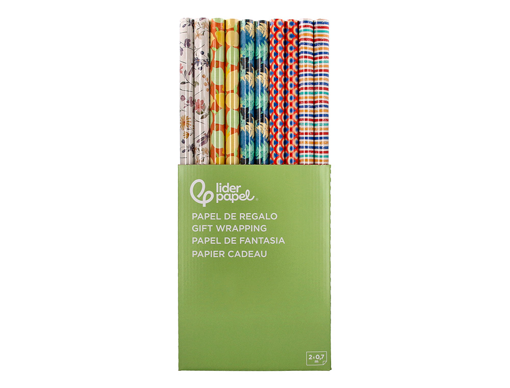PAPEL DE REGALO LIDERPAPEL TODO AO ROLLO ANCHO 70 CM LONGITUD 2 MT GRAMAJE 60 GR DISEOS SURTIDOS B-2024