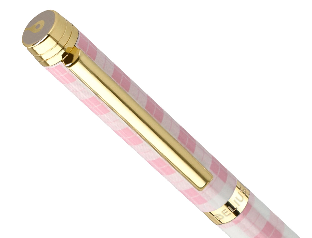 BOLIGRAFO BELIUS PICNIC ALUMINIO COLOR ROSA DORADO TINTA COLOR AZUL CAJA DE DISEÑO