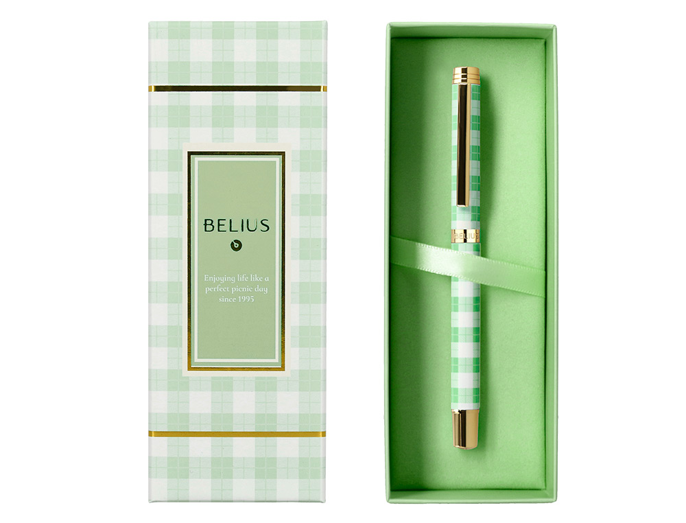 ROLLER BELIUS PICNIC ALUMINIO COLOR VERDE DORADO TINTA COLOR NEGRO CAJA DE DISEÑO