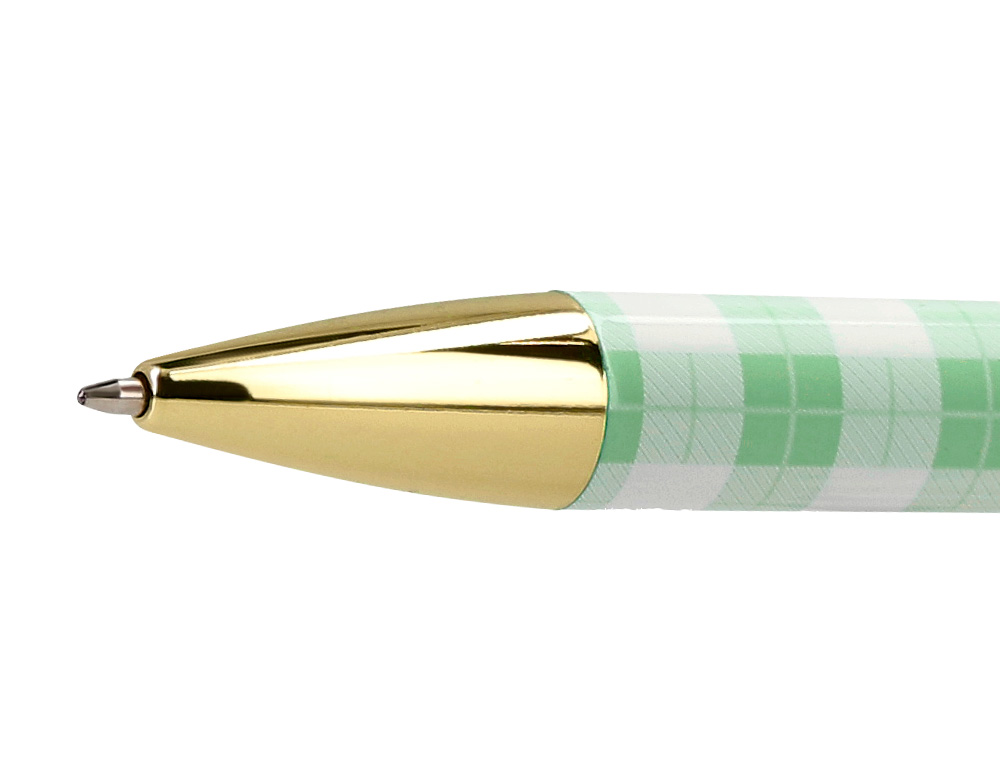 BOLIGRAFO BELIUS PICNIC ALUMINIO COLOR VERDE DORADO TINTA COLOR AZUL CAJA DE DISEÑO
