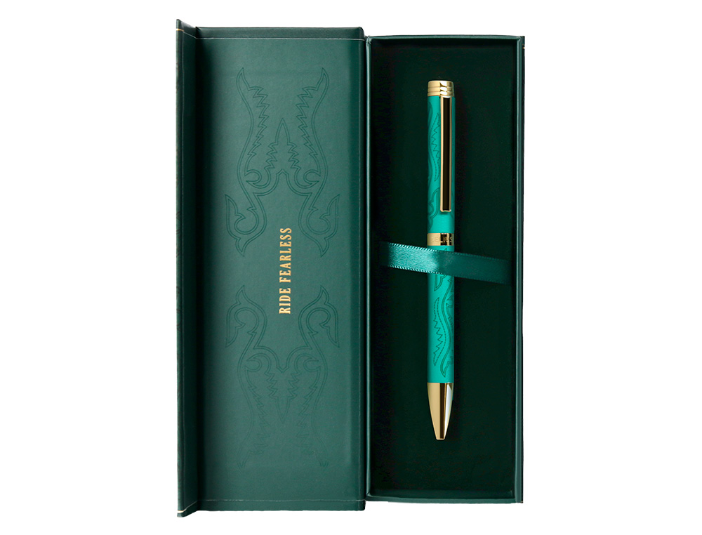 BOLIGRAFO BELIUS WILD WEST ALUMINIO COLOR VERDE TINTA COLOR AZUL CAJA DE DISEO