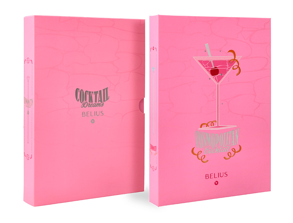BOLIGRAFO Y WALLET BELIUS COCKTAILS COSMOPOLITAN ALUMINIO ROSA PLATEADO RELIEVETINTA COLOR AZUL CAJA DISEO