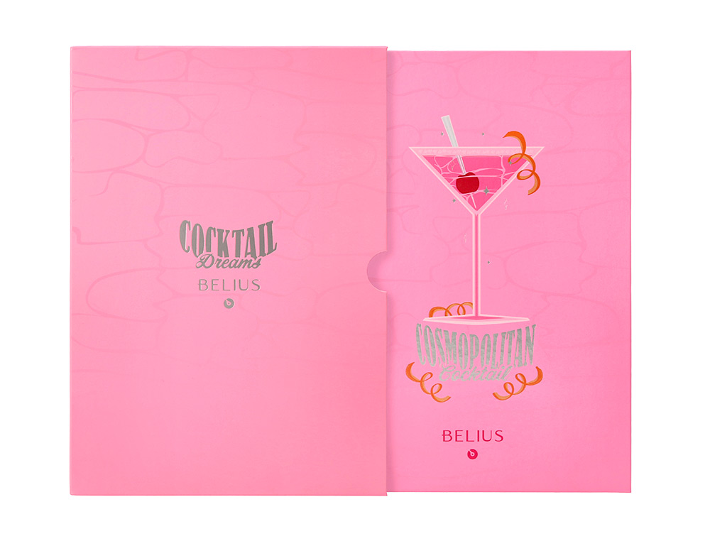 BOLIGRAFO Y WALLET BELIUS COCKTAILS COSMOPOLITAN ALUMINIO ROSA PLATEADO RELIEVETINTA COLOR AZUL CAJA DISEO