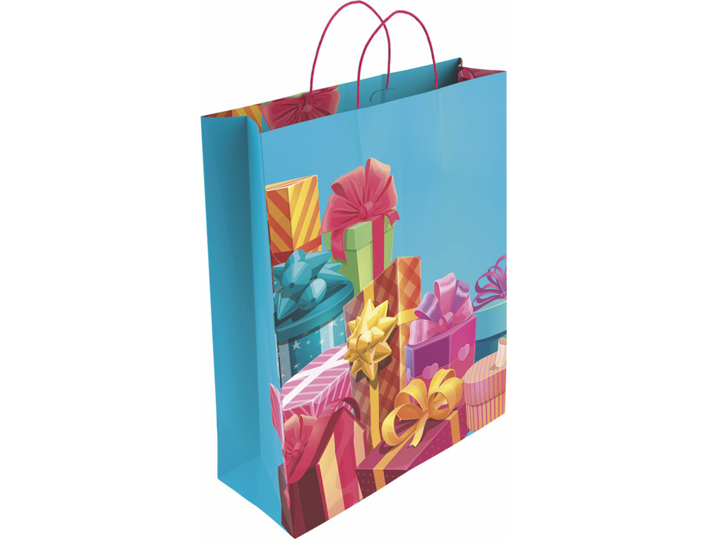 BOLSA PARA REGALO BASIKA PAPEL ESTUCADO 160 GR TODO AO CON ASA RETORCIDA TAMAO S 24+10X32 CM
