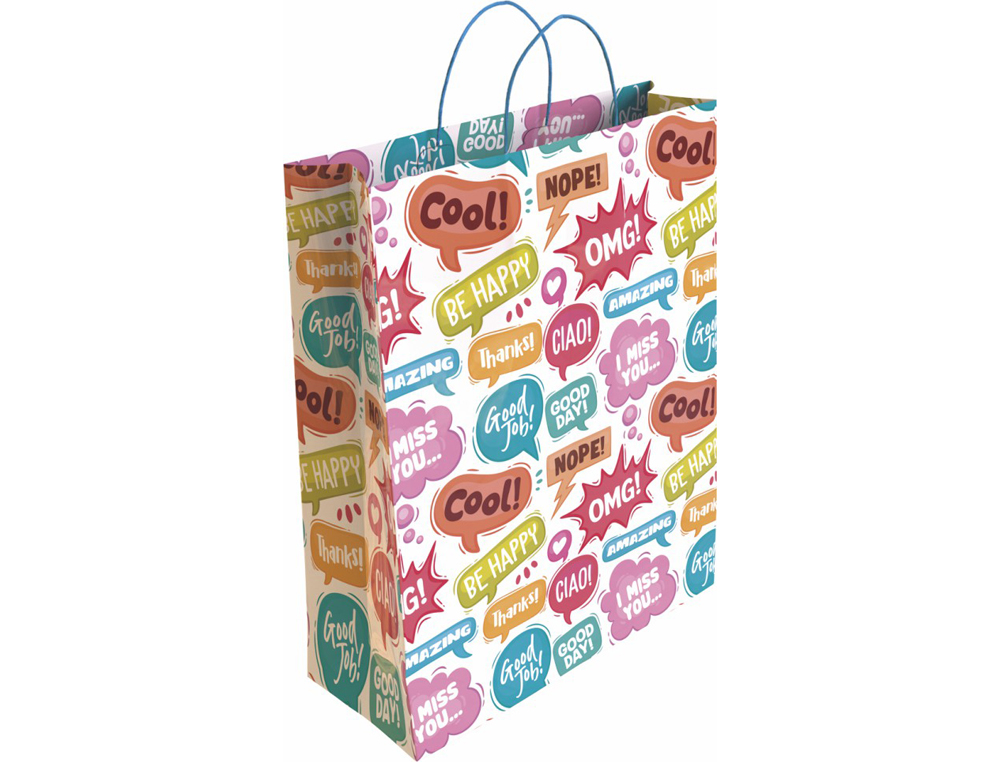 BOLSA PARA REGALO BASIKA PAPEL ESTUCADO 160 GR TODO AO CON ASA RETORCIDA TAMAO S 24+10X32 CM