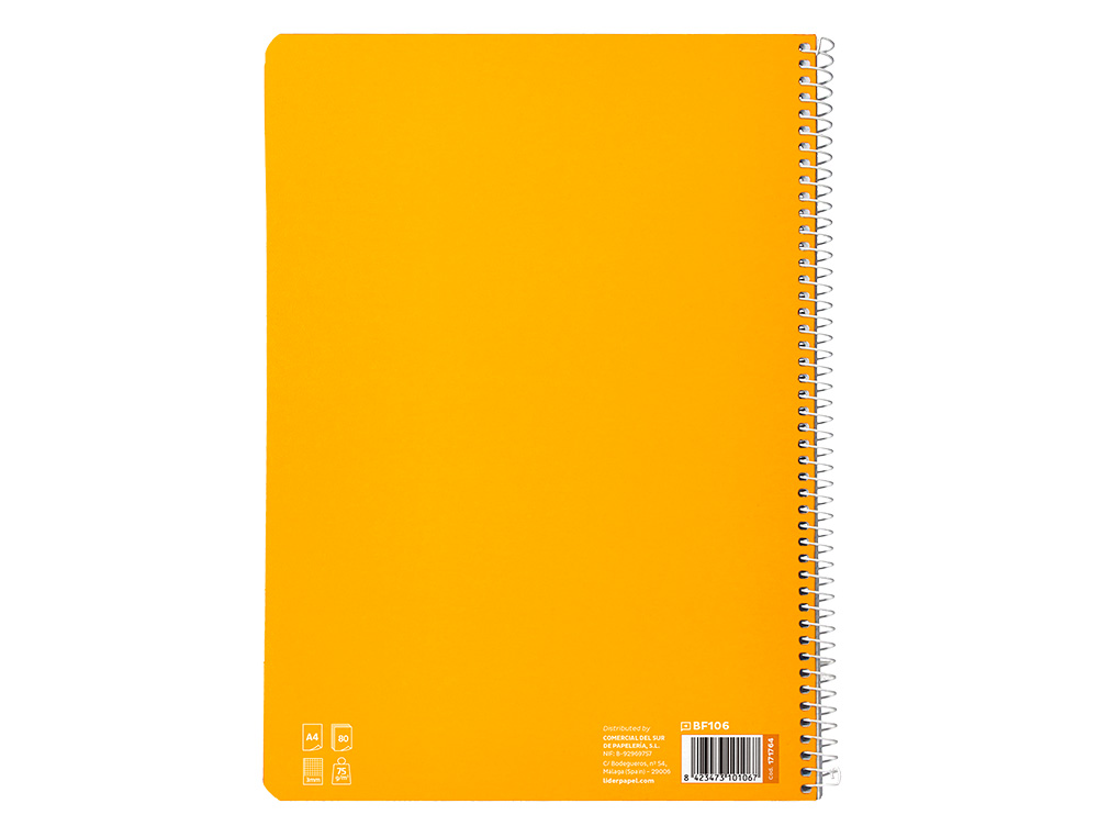 CUADERNO ESPIRAL LIDERPAPEL A4 PAUTAGUIA TAPA BLANDA 80H 75GR CUADRO PAUTADO 3MM COLOR AMARILLO