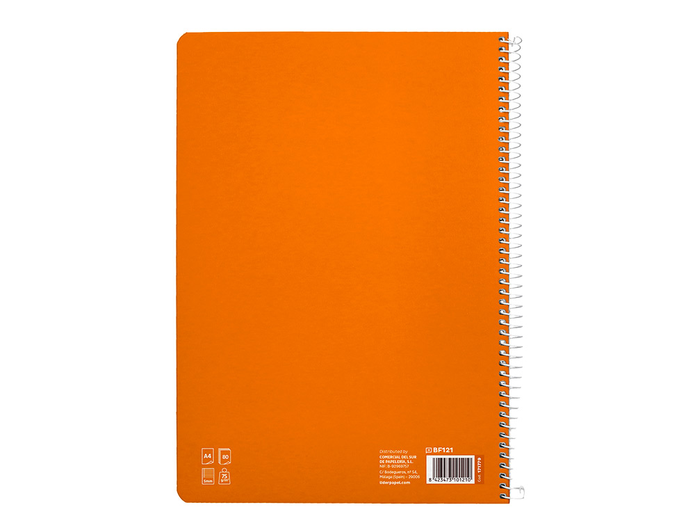CUADERNO ESPIRAL LIDERPAPEL A4 PAUTAGUIA TAPA BLANDA 80H 75GR CUADRO PAUTADO 5MM COLOR NARANJA