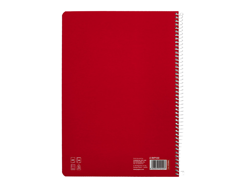 CUADERNO ESPIRAL LIDERPAPEL A4 PAUTAGUIA TAPA BLANDA 80H 75 GR CUADRO PAUTADO 5MM COLOR ROJO