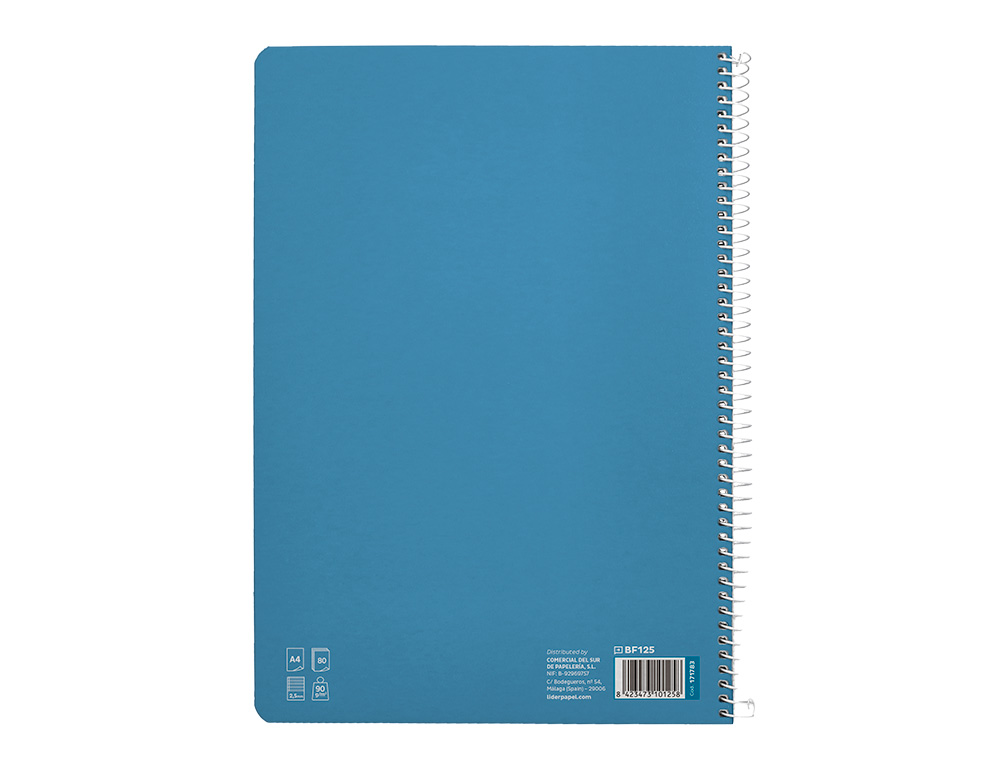 CUADERNO ESPIRAL LIDERPAPEL DIN A4 PAUTAGUIA TAPA DURA 80H 90 GR CUADRO PAUTADO 2,5MM COLOR AZUL