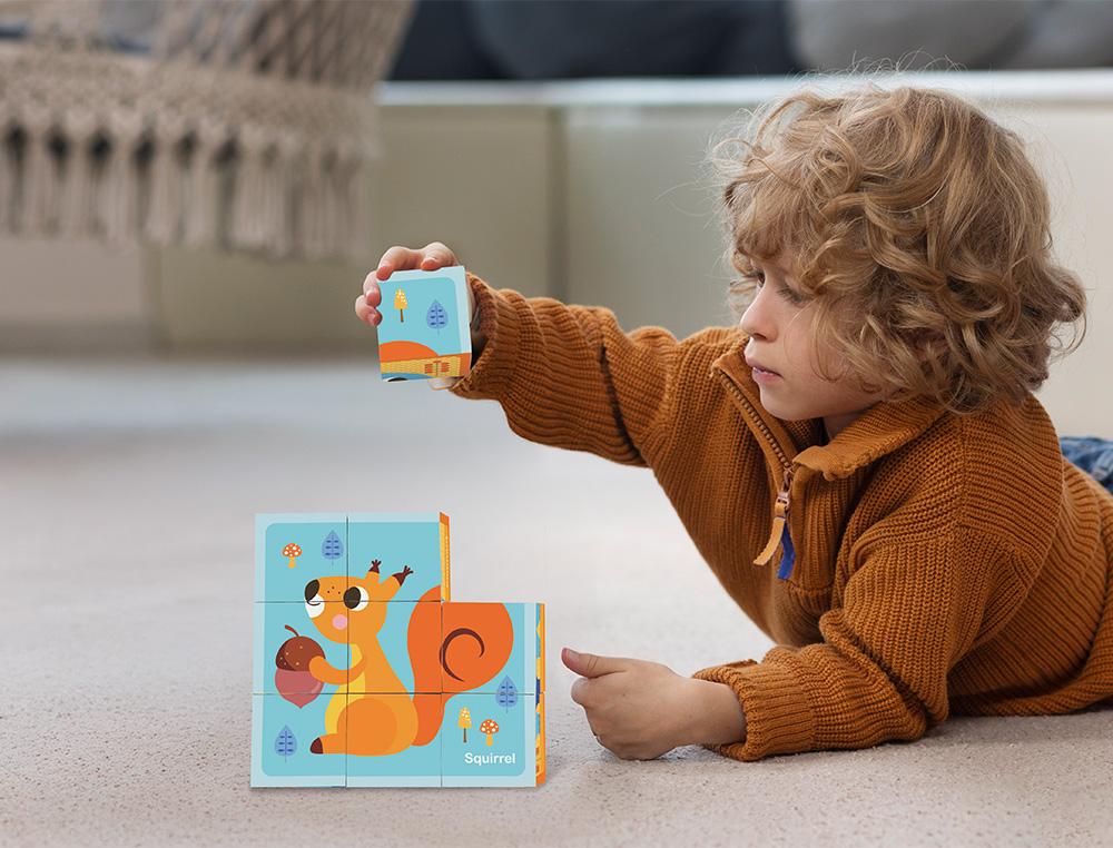 PUZLE INFANTIL IMAGINOVO MADERA CUBOS DE ANIMALES +24 MESES 15 PIEZAS INCLUYE 12 PATRONES 22X22X6,4CM
