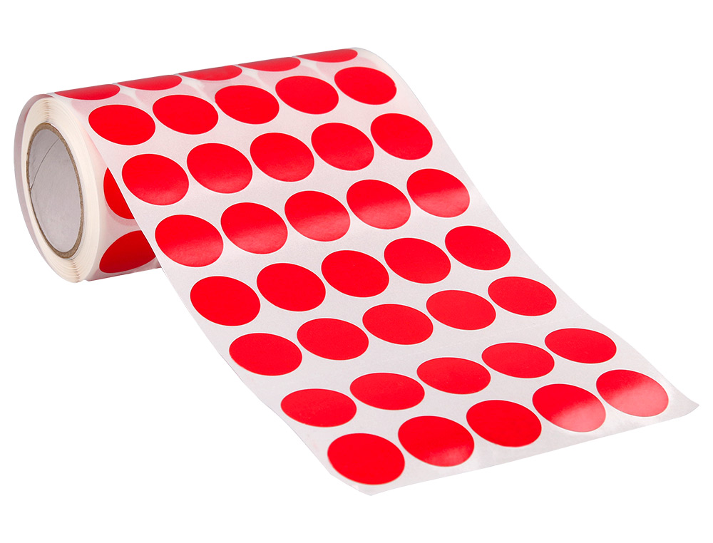 GOMETS LIDERPAPEL AUTOADHESIVO CIRCULOS 20 MM ROJO ROLLO DE 2000 UNIDADES EN CAJA DE CARTON