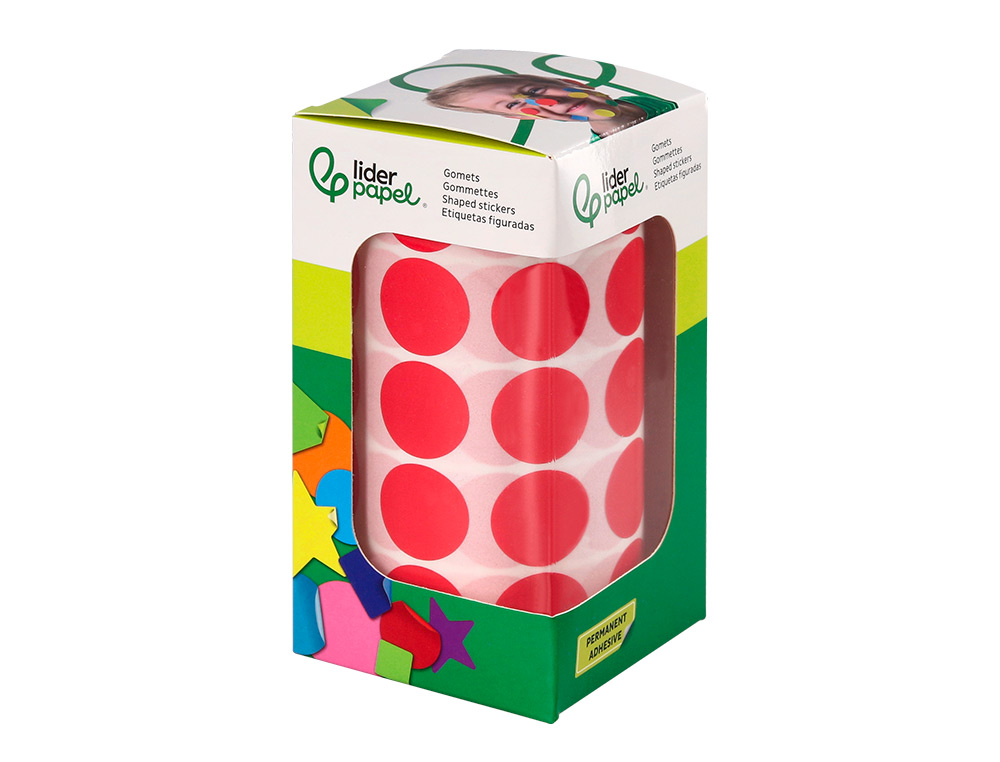 GOMETS LIDERPAPEL AUTOADHESIVO CIRCULOS 20 MM ROJO ROLLO DE 2000 UNIDADES EN CAJA DE CARTON