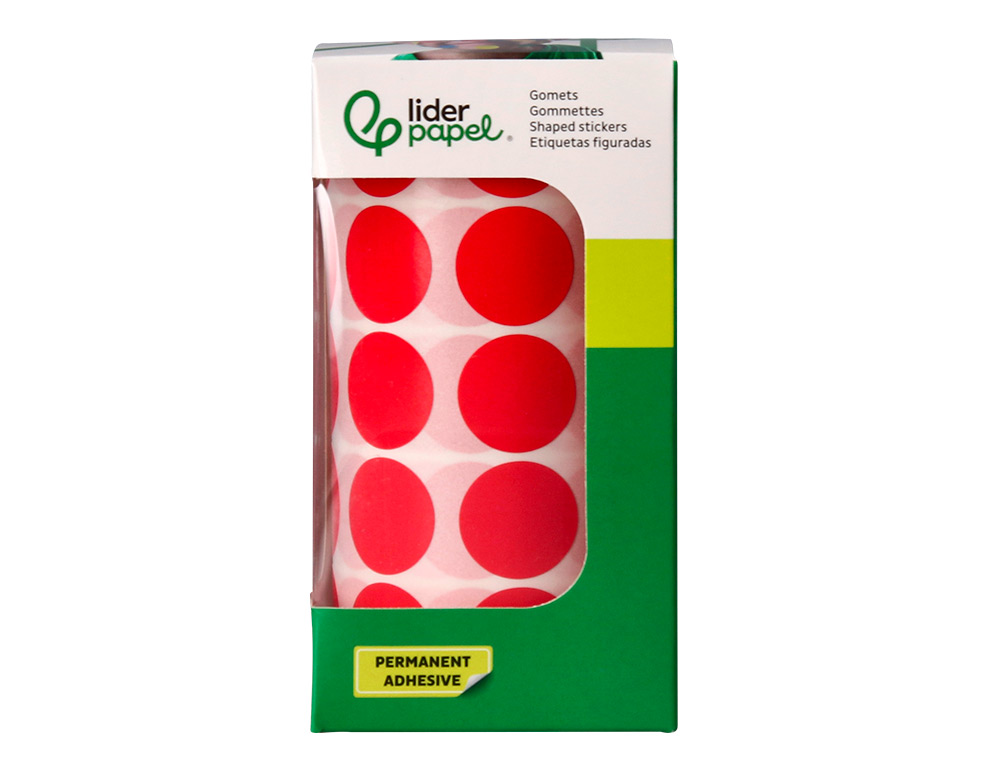 GOMETS LIDERPAPEL AUTOADHESIVO CIRCULOS 20 MM ROJO ROLLO DE 2000 UNIDADES EN CAJA DE CARTON