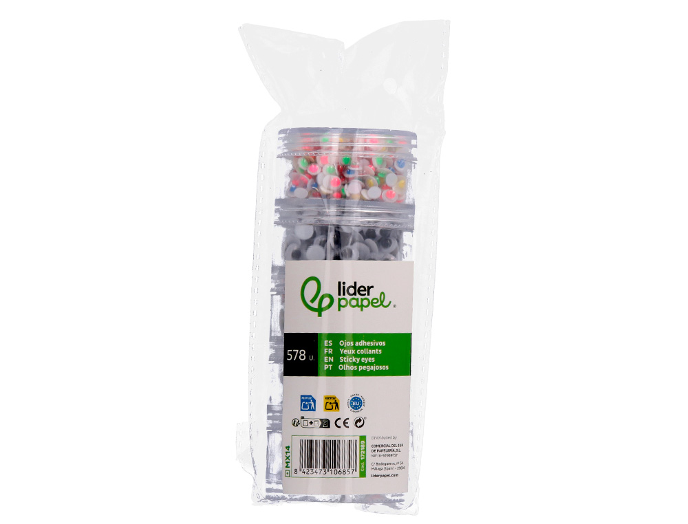 OJO ADHESIVO LIDERPAPEL TAMAOS Y COLORES SURTIDOS 5 BOTES ADAPTABLES CON 578 UNIDADES