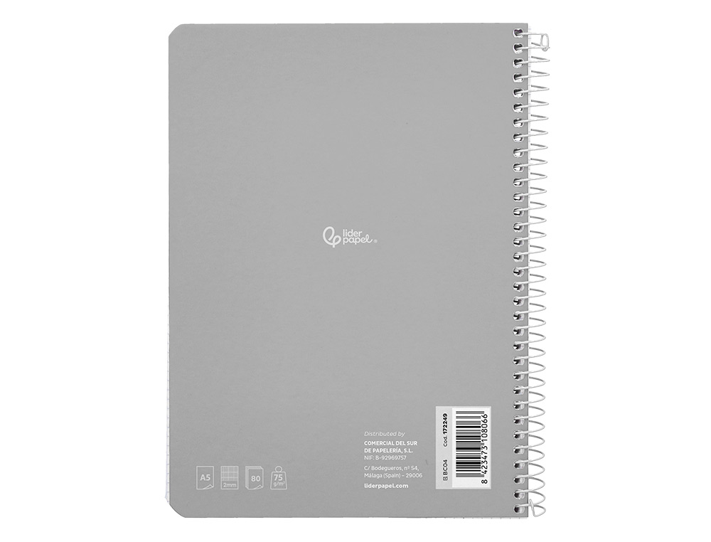 CUADERNO ESPIRAL LIDERPAPEL DIN A5 SMART TAPA BLANDA 80H 75GR MILIMETRADO 2MM COLORES SURTIDOS