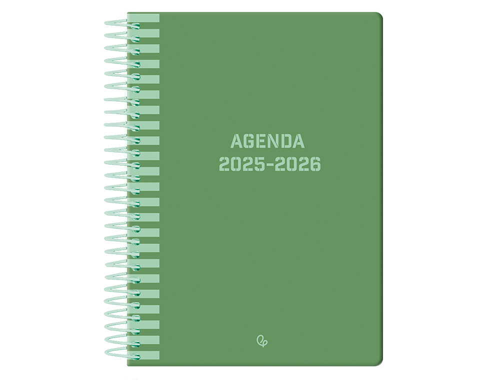 AGENDA ESCOLAR LIDERPAPEL 25-26 ESPIRAL CLASSIC VERDE DIA PAGINA A5 BILINGE PAPEL FSC 70 GR
