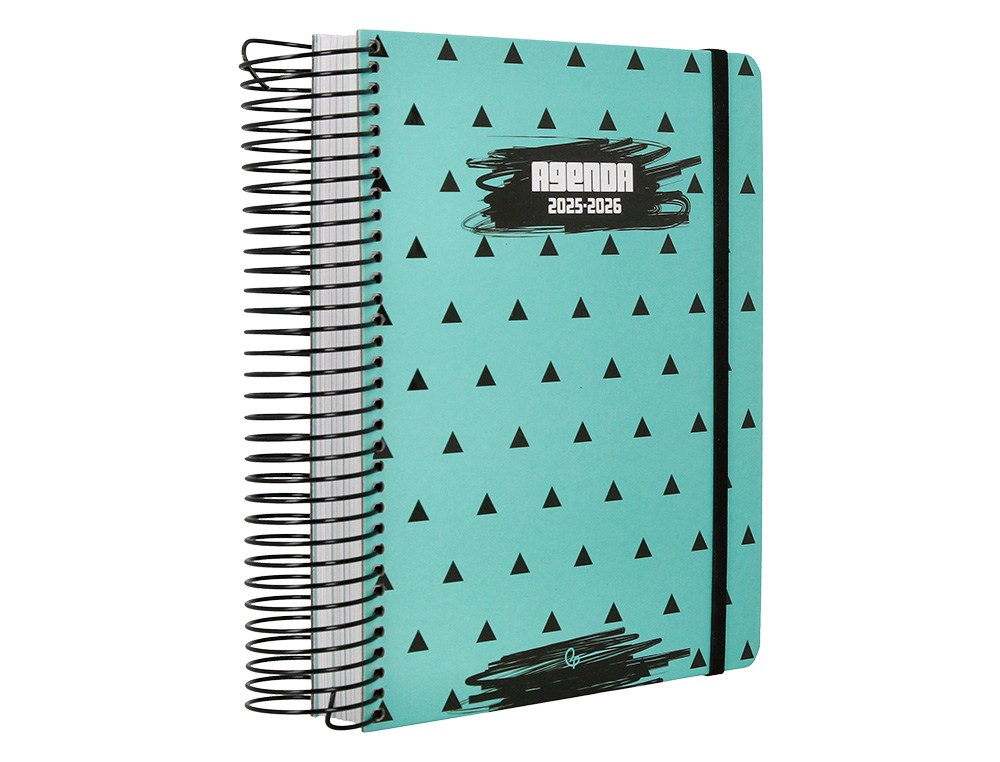 AGENDA ESCOLAR LIDERPAPEL 25-26 ESPIRAL PATTERNS TRIANGULOS DIA PAGINA A5 BILINGE PAPEL FSC 80 GR