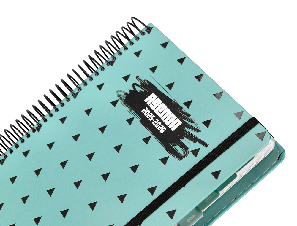 AGENDA ESCOLAR LIDERPAPEL 25-26 ESPIRAL PATTERNS TRIANGULOS DIA PAGINA A5 BILINGE PAPEL FSC 80 GR