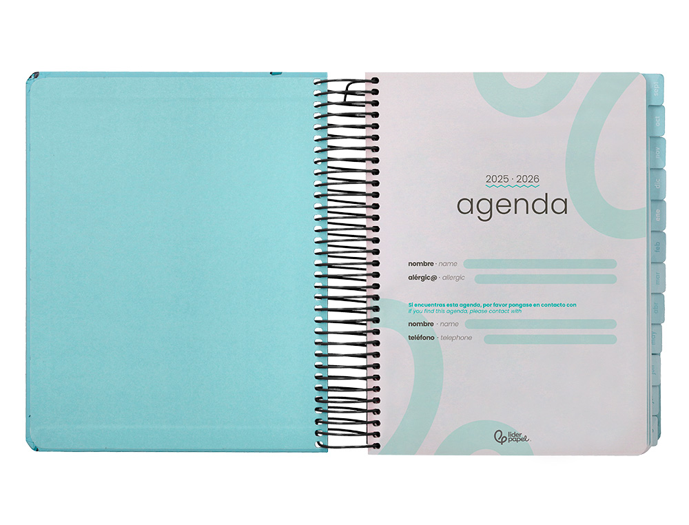 AGENDA ESCOLAR LIDERPAPEL 25-26 ESPIRAL PATTERNS TRIANGULOS DIA PAGINA A5 BILINGE PAPEL FSC 80 GR