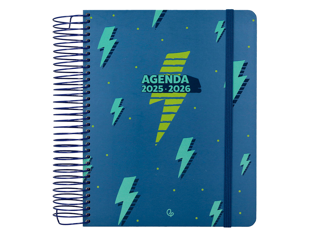 AGENDA ESCOLAR LIDERPAPEL 25-26 ESPIRAL PATTERNS RAYOS AZUL DIA PAGINA A5 BILINGE PAPEL FSC 80 GR