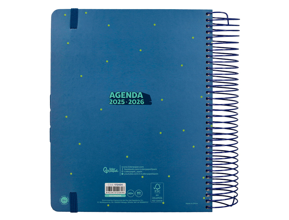 AGENDA ESCOLAR LIDERPAPEL 25-26 ESPIRAL PATTERNS RAYOS AZUL DIA PAGINA A5 BILINGE PAPEL FSC 80 GR