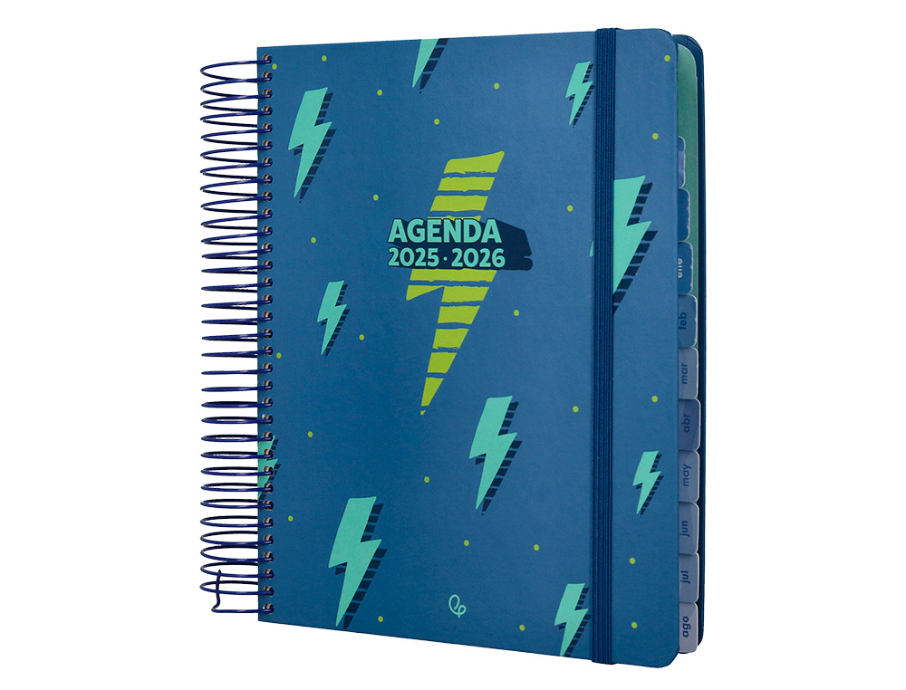 AGENDA ESCOLAR LIDERPAPEL 25-26 ESPIRAL PATTERNS RAYOS AZUL DIA PAGINA A5 BILINGE PAPEL FSC 80 GR