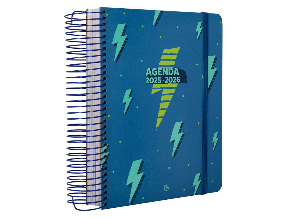 AGENDA ESCOLAR LIDERPAPEL 25-26 ESPIRAL PATTERNS RAYOS AZUL DIA PAGINA A5 BILINGE PAPEL FSC 80 GR