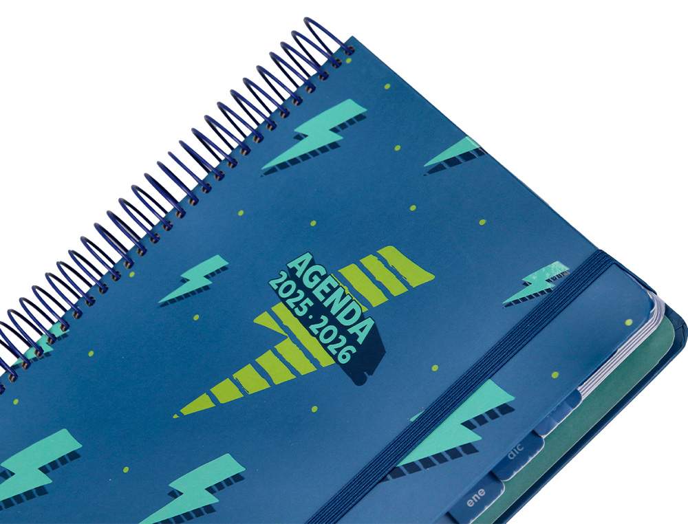 AGENDA ESCOLAR LIDERPAPEL 25-26 ESPIRAL PATTERNS RAYOS AZUL DIA PAGINA A5 BILINGE PAPEL FSC 80 GR