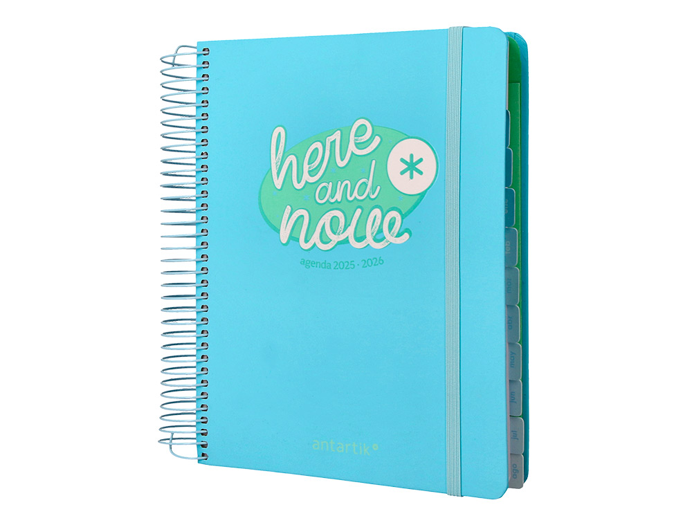 AGENDA ESCOLAR ANTARTIK 25-26 ESPIRAL HERE AND NOW AZUL DIA PAGINA A5 BILINGE PAPEL FSC 80 GR 80 GR