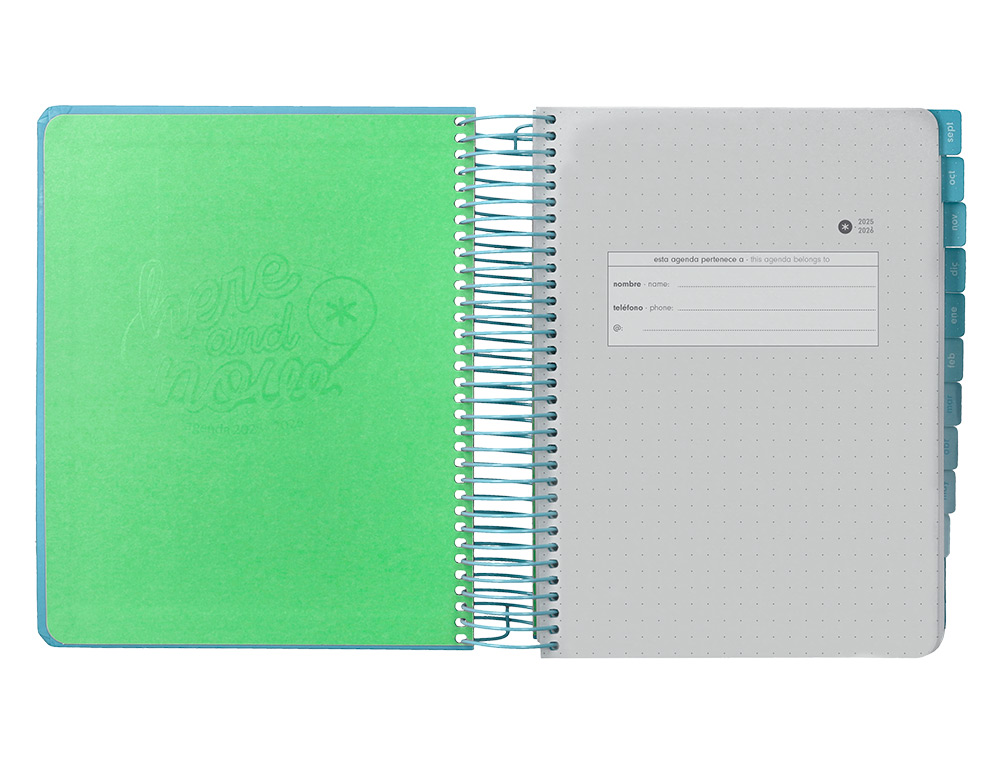 AGENDA ESCOLAR ANTARTIK 25-26 ESPIRAL HERE AND NOW AZUL DIA PAGINA A5 BILINGE PAPEL FSC 80 GR 80 GR