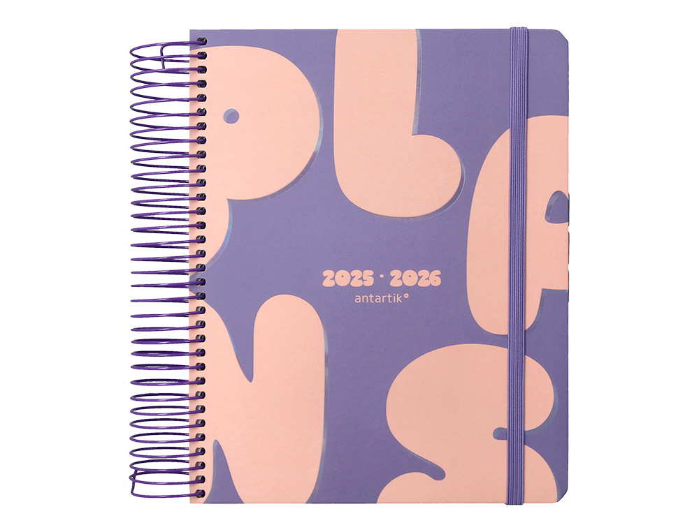 AGENDA ESCOLAR ANTARTIK 25-26 ESPIRAL PLANS MORADO DIA PAGINA A5 BILINGÜE PAPEL FSC 80 GR
